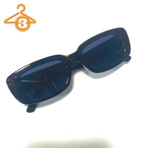 Narrow, Black Framed Oval Sunglasses, Black Lens